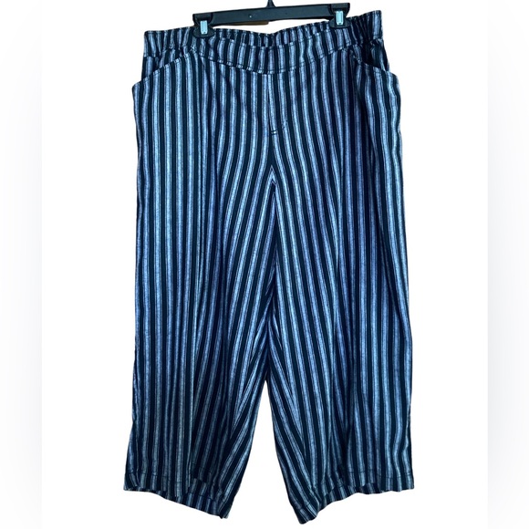 Lane Bryant Linen Blend Woven Stripe Pull Up Wide Leg Crop Pants 18 Black White - Picture 1 of 11